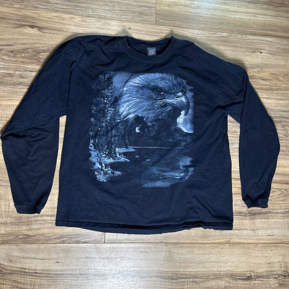 Vintage Choice Apparel Eagle Shirt Long Sleeve Navy Large 90’s Vtg